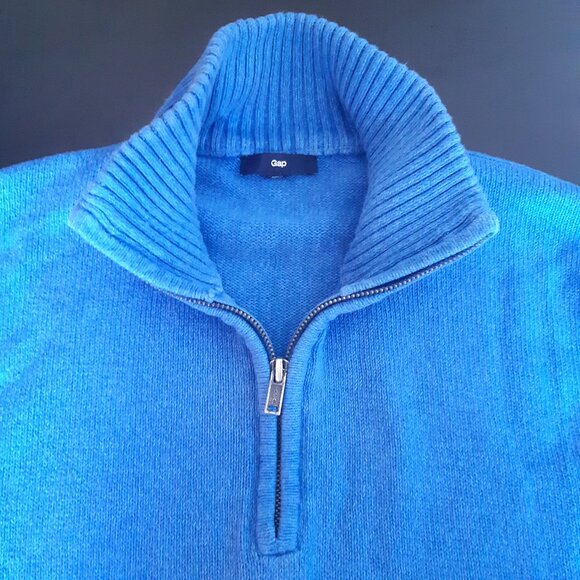 GAP SZ M Azure Blue 100% Cotton Quarter Zip Sweater - Picture 3 of 14